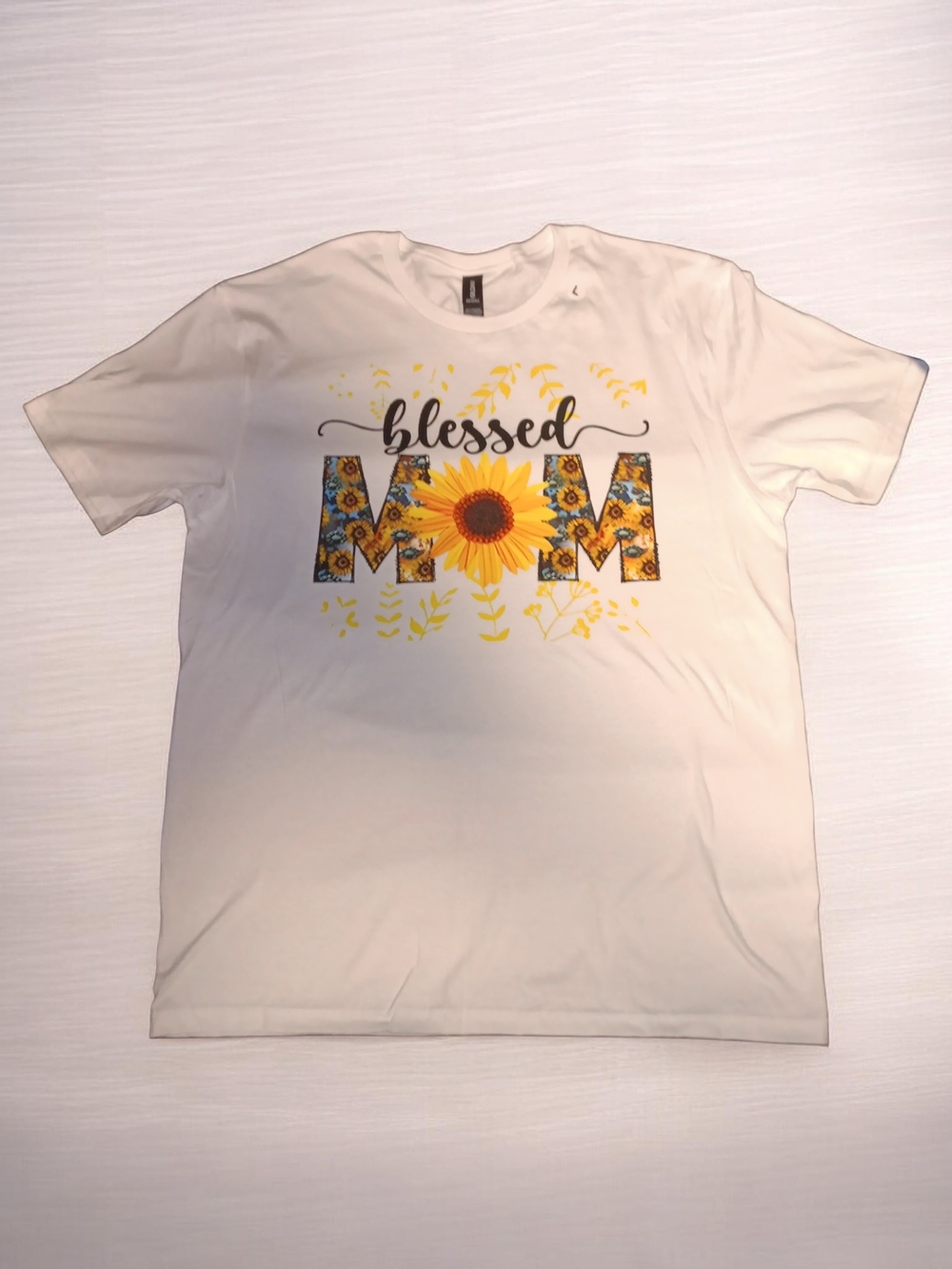 Blessed Mom Sunflower Graphic Tee - White